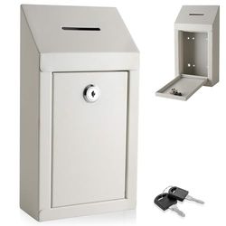Caja de donación de metal y caja de colección, caja de sugerencias de oficina, caja segura con ranura superior para monedas y cerradura incluida con 2 llaves, fácil montaje en pared o uso en encimera