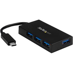 StarTech.com 4 Port USB-C Hub, USB Type-C Hub met 4x USB-A (USB 3.0/3.1 Gen 1 SuperSpeed 5Gbps), USB Bus of Self Powered, Draagbare USB-C naar USB-A BC 1.2 Lader Hub met Power Adapter (HB30C4AFS)