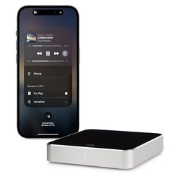 Eve Play – Interfaccia di streaming audio per AirPlay, Compensazione di latenze, Potente convertitore digitale-analogico, Tre uscite audio, Apple Home, Ethernet, Wi-Fi 2,4/5 GHz, Installazione facile