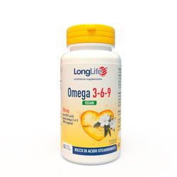 LongLife® Omega 3 6 9 Vegan | Integratore di acidi grassi 100% vegetali ALA e SDA | Ricco di omega 3 | Funzione cardiovascolare | 60 perle | Vegan e senza glutine