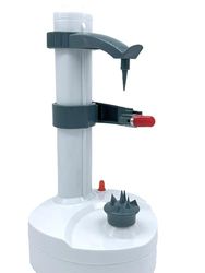 Pelamatic - Pelapatate Automatico | Design Sicuro | 2 Lame Aggiuntive | Base Antiscivolo | Sbuccia Patate e Mele | Pela Patate Professionale | Sbucciatore Elettrico, Bianco, Acciaio Inox e Plastica