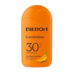 Bilboa Carotissima, Latte Solare SPF 30, Abbronzante Corpo, Formula con Betacarotene, Mette l'Abbronzatura Nero su Bianco, Resistente all'Acqua, Dermatologicamente Testato, 200 ml
