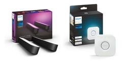 Philips Hue Barra de luz, Hue Play, Luz blanca y colores, Negro 2 Unidades + Puente, Accesorio para bombillas y lámparas inteligentes Hue