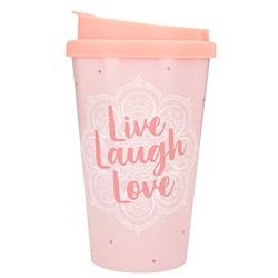 Depesche 2180.033 To-Go beker van kunststof met spreuk, 350 ml, herbruikbaar, Live Laugh Love