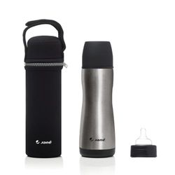 Jané Termo líquido, aço inoxidável, 300 ml, com cetina de silicone, inclui saco de neoprene, mantém o calor até 8 horas, cinzento