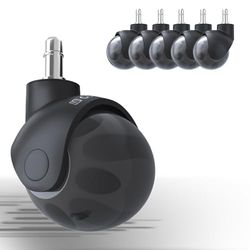 COSYLAND Kontorsstolshjul 11 mm x 22 mm – uppsättning med 5 hjul för kontorsstolar – supertyst och mjuk för hårda golv, parkett, matta, laminat, ingen golvskyddsmatta behövs, svarta kulhjul