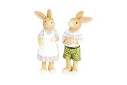 HEITMANN DECO Ceramiczne figurki zająca i zajączka, para zajączków wielkanocnych, dekoracja wielkanocna, zestaw 2 sztuk, brązowy, biały, szary, zielony