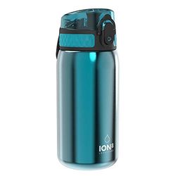 ION8 Lichtgewicht Stalen Kinderwaterfles, 400 ml/13 oz, Zonder Isolatie, Lekvrij, Makkelijk te Openen, Veilige Vergrendeling, Vaatwasserbestendig, Flipdop, Draaggreep, Duurzaam, Aqua