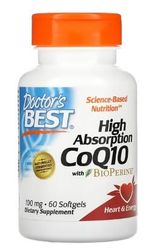 Doctor's Best CoQ10 de Alta Absorción con BioPerine, 100mg - para Energía y Salud Cardiovascular, 60 cápsulas blandas