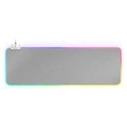 Mars Gaming MMPRGB2, Alfombrilla Gaming RGB XXL 800x300mm con HUB 2 Puertos USB 2.0, 12 Modos de Iluminación, Fibra Óptica, Nanotextil, Base Antideslizante, Blanco Plata
