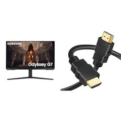 Samsung Odyssey G7 LS28BG700EPXXU 28" 4K UHD Smart Gaming monitor with Speakers & HDMI Cable 3M, iSOUL4k High-Speed Ultra HD HDMI 2.0 Cable, Supports 3D Formats with Audio Return