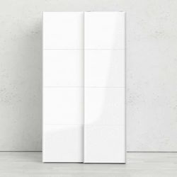 Guardaroba 2 Ante Clarine, Mobile Camera da Letto, Cabina Armadio portabiti, Armadio Appendiabiti, 122x62 h220 cm, Bianco Lucido