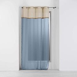 Douceur d'Intérieur, Voilage à Oeillets (140 x 240 Cm) Greenybel Bleu, Voile Sablé Finition Top Jute