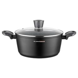 FLORINA olla de aluminio (4 l) | 24 cm de diámetro | Olla con tapa de cristal - antiadherente | Olla de inducción - ovalada | Ideal para cocina de inducción, cocina de gas y cocina eléctrica (Negro)