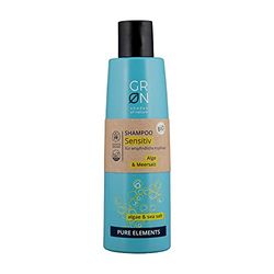 GRNShades of Nature [Green] Shampooing Cosmétique Bio Sensitive - Sel de Mer et Alga - Cuir Chevelu Sensible - Vegan, 250 Ml
