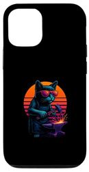 Retro Cat With Anvil Hammer Metal Working Blacksmith Case for iPhone 12/12 Pro