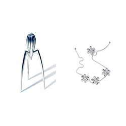 Alessi - PSJS - Juicy Salif - Presse-Agrumes en Fonte d'Aluminium Brillant Pieds en PA & GCH01 Tripod Dessous de Plat à Pièces Mobiles de Design Zamak Chromée, Argent