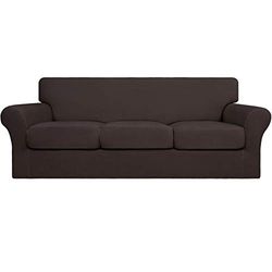 Easy-Going 4 Pieces Stretch Soft Couch Cover for Dogs - Washable Sofa Slipcover for 3 Separate Cushion Couch - Elastic Furniture Protector for Pets, Kids (Sofa, Chocolate)