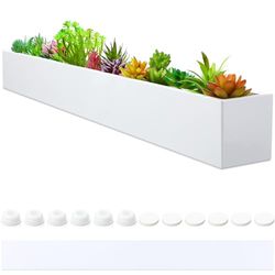 FillTouch lång rektangulär planteringslåda fönsterbräda planterare låda metall vatten tråg inomhus stor modern stålplanterare med dräneringshål ört trädgård planterare hem (vit, 32 x 3,5 x 3,5 tum)