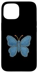 Retro Butterfly Denim Patchwork Patch Art Case for iPhone 15