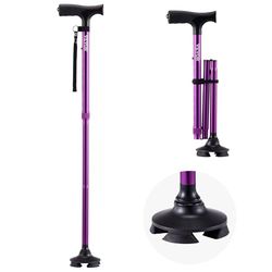 VEVOR Wandelstok voor man vrouw, opvouwbare wandelstok met 8 niveaus verstelbare hoogte, 4-polige draaibare basis, lichtgewicht en draagbare aluminium mobiliteitshulp voor senioren volwassenen, 250