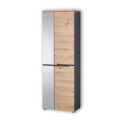 Stella Trading Memphis Armoire avec Miroir, Aspect chêne Artisan, Graphite, Moderne, avec Beaucoup d'espace de Rangement, 65 x 197 x 38 cm (Largeur x Hauteur x Profondeur)