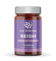Love Mushrooms - Organic Reishi Mushroom Capsules - 15,000mg - Restfulness and Essential Balance Support - Vegan and UK Made Brain Supplement - Natural Colours and Flavours - 30 Capsules