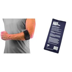 Mueller Tennis Elbow Support w/gel pad, Black, OSFM with Koolpak Premium Reusable Ice Pack