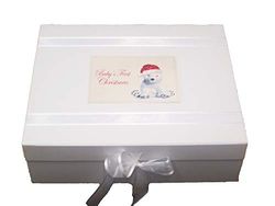 witte katoenen kaarten XPB2X Grote Baby's Eerste Kerstmis Leuke Polar Bear Keepsake Box