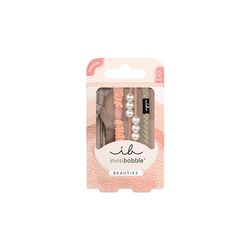 invisibobble BEAUTIES Powdery Pearl (4 pièces) – Élastiques spirale tressés rose pastel – Pour femme & mini – Style romantique pour cheveux ou poignet