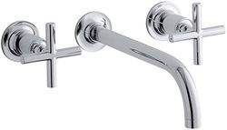 KOHLER Purist - Rubinetto da parete con due maniglie, con beccuccio angolare da 9", 90 gradi e maniglie a croce, valvola non inclusa, cromato lucido, Taglia unica