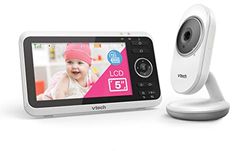 VTech Baby Monitor VM350 – video-babyfoon met beweegbare camera, 720p – helder geluid, lcd-kleurenscherm en nachtzichtfunctie – met intercomfunctie, slaapliedjes en geluiden