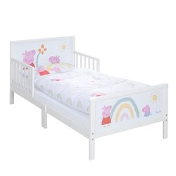 roba Cama Infantil Montessori Peppa Pig 70 x 140 cm para Niños + Somier y Ropa de Cama - Utilizable hasta 7 Años - Blanco/Diseño de Cerda