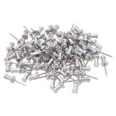 Push Pins, Steel Aluminum Head Push Pins - Sharp steel point - Silver, 3/8 Long - Box of 100