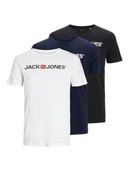 JACK & JONES T-shirt voor heren, set van 3 stuks, wit/pak: 1 zwart, 1 marineblauwe blazer, 1 wit, M