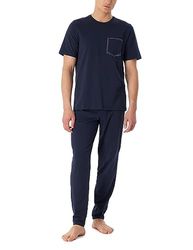 Schiesser Herrpyjamas skjorta kortärmad/lång-nattkläder set pyjamasset, nattblå, 58, Midnattblå, 58