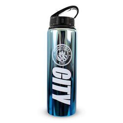 Hy-Pro Officieel gelicentieerde Manchester City F.C 750ml aluminium UV-fles, geïntegreerd opvouwbaar rietje, neochrome afwerking, lekvrij, lichtgewicht, BPA-vrij, Man City
