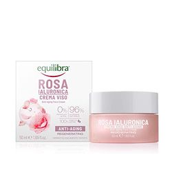 Equilibra Viso, Rosa Ialuronica Crema Viso Anti-aging a Base di Estratto di Rosa Damascena e Acido Ialuronico, Idratante e Levigante, Assorbimento Rapido, Non Unge, 50 ml