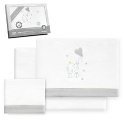 Interbaby Beddengoedset voor kinderbed, 60 x 120 cm, 100% katoen, warm, zacht, inclusief hoeslaken, dekbedovertrek en kussensloop, ideaal voor de winter, olifantenballon, hart, wit/grijs