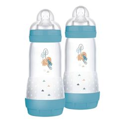 MAM Butelka dla niemowląt Easy Start, 2 butelki dla dzieci w wieku 4+ miesięcy, 320 ml, smoczek 3 na 4+ miesiące, silikonowy smoczek SkinSoft, Bio-okrągły, zielony