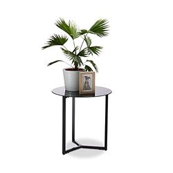 Relaxdays Tavolino Rotondo da Salotto in Vetro e Metallo, Tavolo da Caffè, Comodino HxLxP: 51 x 50 x 50 cm, Nero