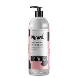 Miniml All Natural Body Wash and Bubble Bath - 1L Bottle Moisturising Pink Grapefruit and Aloe Vera Sensitive Skin Eco Shower Gel Bath Soak - Vegan Friendly High Foam