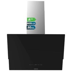 Cecotec Hotte Aspirante 60 cm Bolero Flux DT 608001 Glass Black A++. Hottes avec puissance d'aspiration de 800m³/h, moteur de 210W, contrôle tactile, 3 niveaux et éclairage LED.