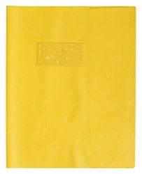 Calligraphe 72004C Un Protège-Cahier Grain Cuir Jaune soleil - 17x22 cm - 22/100ème avec Porte-Étiquette - PVC Opaque