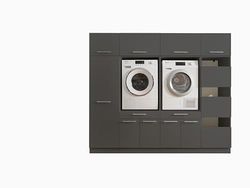 Laundreezy Armoire Multifonction, Blanche, pour Machine à Laver, certifiée TÜV avec Beaucoup d'espace de Rangement, Bois d'ingénierie, Anthracite, Kombi 4