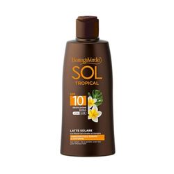 Bottega Verde - Latte Solare SOL Tropical SPF 10, 200 ml, con Monoï, Estratto di Vaniglia e Olio di Argan, Protegge e Dona un’Abbronzatura Dorata, Texture Vellutata, Profumo Fiorito Tropicale