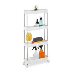 Relaxdays keukentrolley, 4 etages, op wieltjes, keukenrek, badkamer trolley, 88 x 41,5 x 14,5 cm, kunststof, rvs, wit