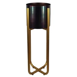 Leaf Supporto Alto Color Vaso in Metallo Iridescente, 62 cm x 18 cm, Oro, Arcobaleno, 62 cm