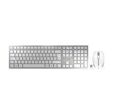 CHERRY DW 9100 SLIM, Set di Tastiera e Mouse Senza Fili, Layout per il Regno Unito QWERTY , Connessione Bluetooth e Wireless 2,4 GHz, Tasti Silenziosi, Design Piatto, Ricaricabile, Bianco-Argento