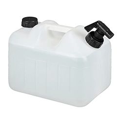 Relaxdays jerrycan met kraan, 10 liter, BPA-vrij, schroefdeksel, met handgreep, camping waterjerrycan, wit/zwart